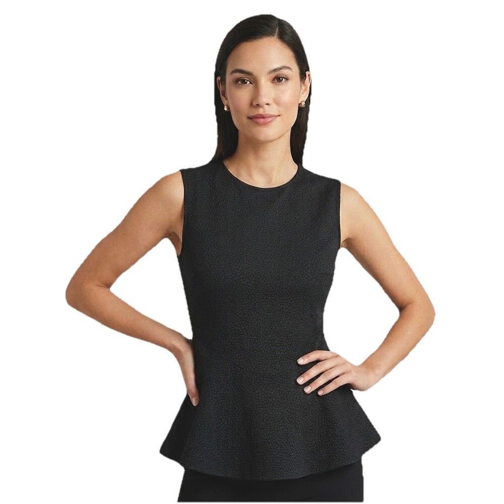 The Limited Black Textured Peplum Top Sleeveless Medium Career Chic Office